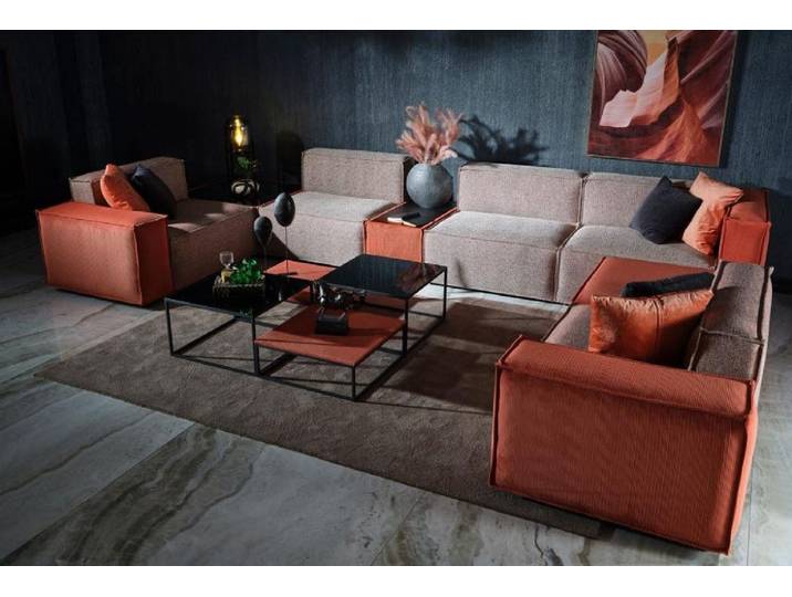 Xlmoebel Wohnlandschaft Oranges U-Form Stoffsofa mit großzügigem Platzangebot, Wohnlandschaft, Hergestellt in Europa