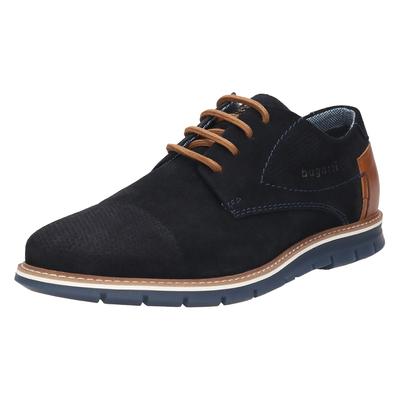 Schnürschuh BUGATTI, Herren, Gr. 44, Textil, blau (blau used), Veloursleder, used, Schuhe Schnürschuh, Freizeitschuh, Halbschuh, Sneaker mit Ziernähten