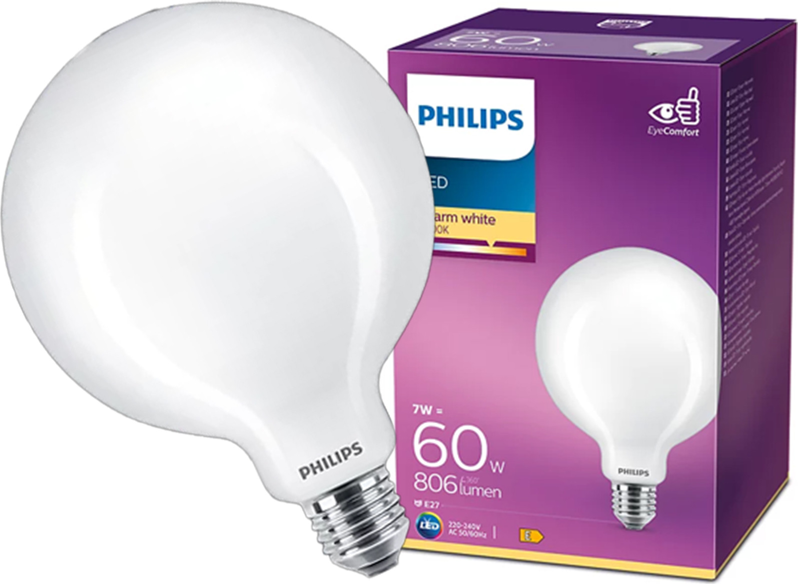 Philips LED Gloeilamp G120 E27 Matte Afwerking Warm Wit 806 Lumen 60W Equivalent