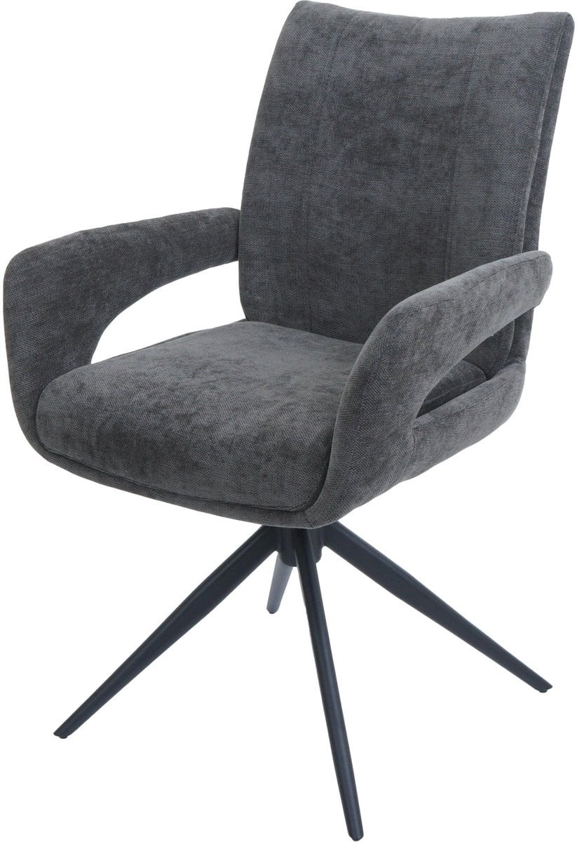 MCW Eetkamerstoel MCW-O78, draaibare keukenstoel met automatische terugkeerfunctie, donkergrijs chenille textiel