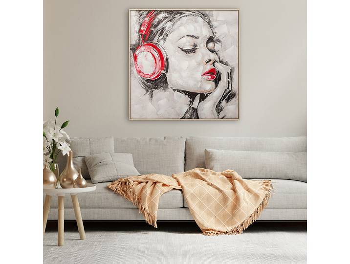 Leinwandbild Listen to The Music Mischgewebe Rot/Grau 85 x 80 x 3cm