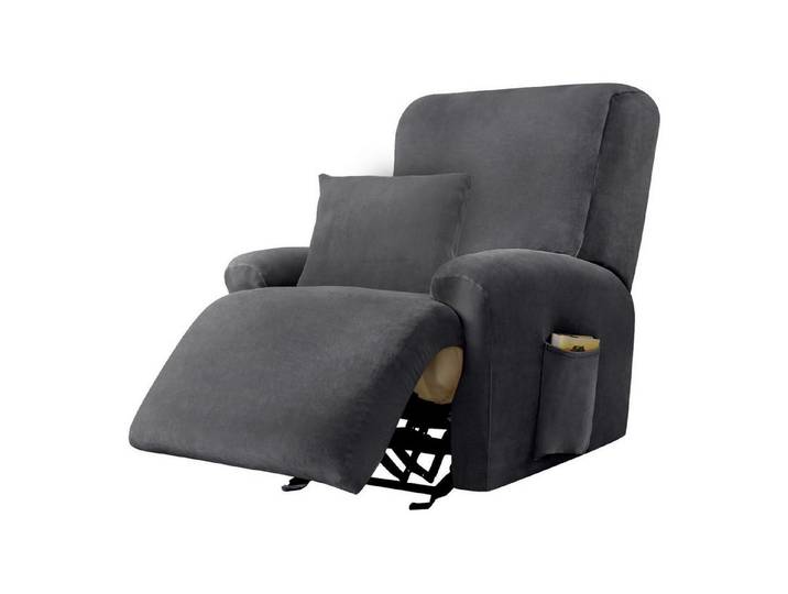 LuxusKollektion Relaxsesselhusse Sesselbezug Stretchhusse Relaxsessel Samt Kissenbezug Grau 1 Sitzer