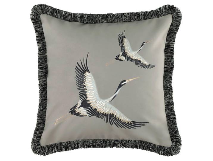 Schöner Wohnen Kissenbezug, Anthrazit, Grau, Textil, Vogel, 45x45 cm, Heimtextilien, Wohntextilien, Kissenbezug
