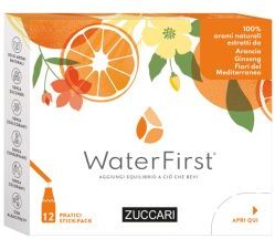 ZUCCARI Srl Zuccari WaterFirst Arancia, Ginseng Fiori Mediterranei Aromatizzatore per Acqua 12 Stick - Bevanda Idratante Naturale