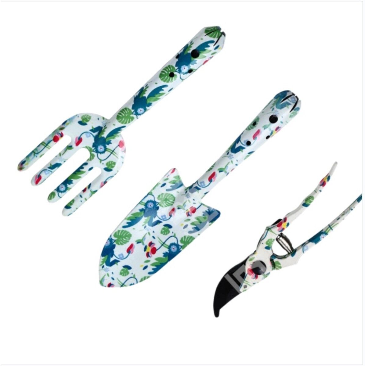 INF 3-teiliges Gartenwerkzeug-Set – bedruckte Kelle mit Skala, Handgabel und Gartenschere, Magnesium-Aluminium-Legierung,