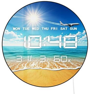 Discount Dollar Deals Sea Beach Sun And Airplane Electronic Digital Wall Clock, LED Display Calendar, Temperature, Automatic Dimming Sea Beach Sun And Airplane Electronic Digital Wall Clock, LED Display Calendar, Temperature, Automatic Dimming