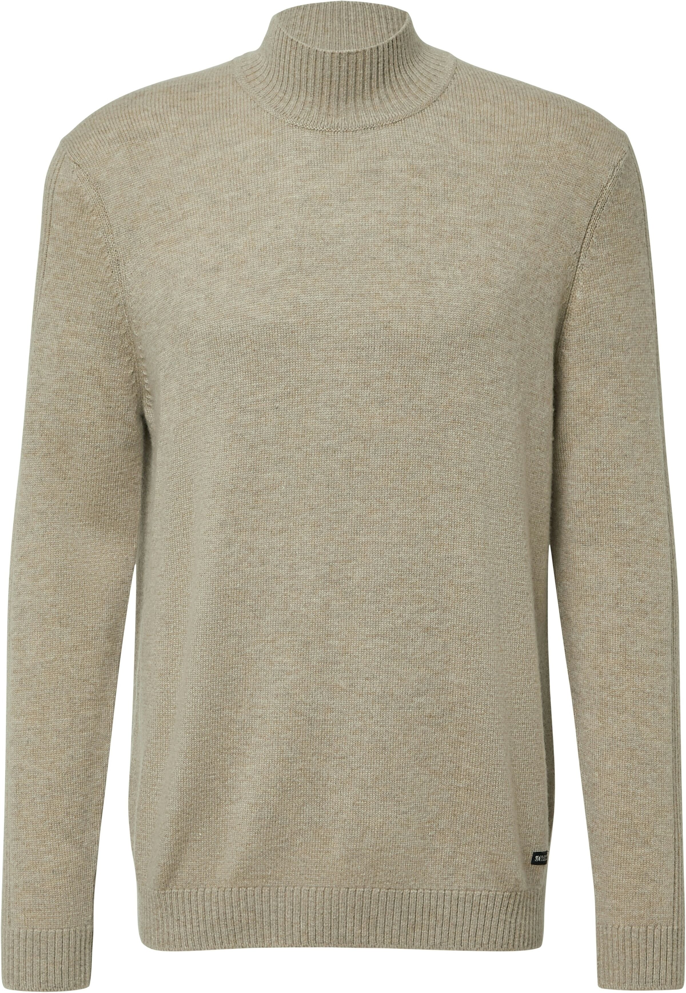Stehkragenpullover S.OLIVER, Herren, Gr. S, beige (ecru), Strick, Obermaterial: 50% Wolle, 50% Polyamid, unifarben, regular fit normal, ohne Ausschnitt, Rippbündchen, Pullover Stehkragenpullover, mit Stehkragen ecru S