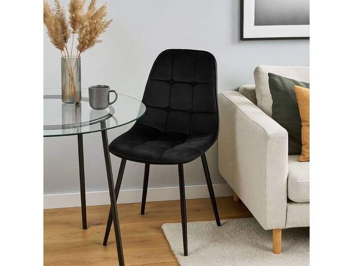 Chaise pour cuisine / salon noire avec capitonnage – revêtement en tissu velours