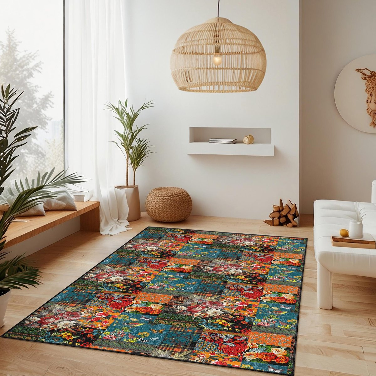 Merkloos Patchwork Vloerkleed Rechthoekig - Wasbaar en Antislip - Voor Woonkamer, Slaapkamer, Keuken en Hal