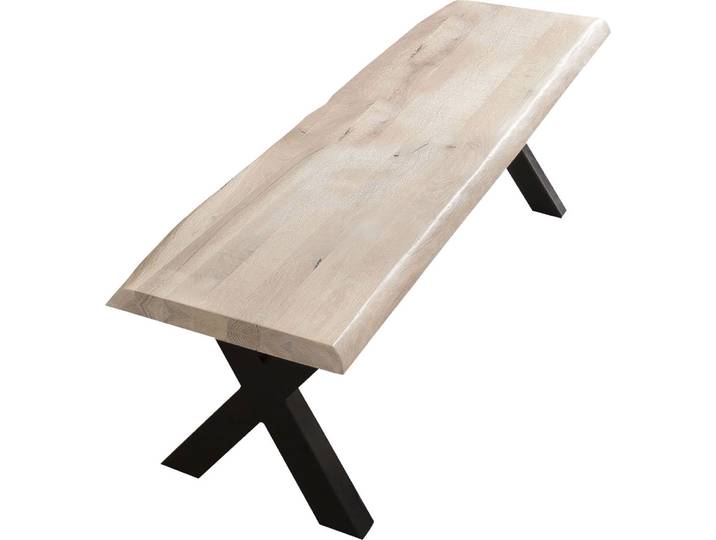 Bank HOME AFFAIRE Tristan , weiss (weiß wash, schwarz), B:240cm H:45cm T:38cm, Sitzbänke, Bank, aus Massivholz Eiche