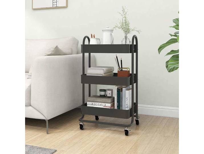 vidaXL 3-Etagen-Wagen Anthrazit 43x34x79 cm Stahl