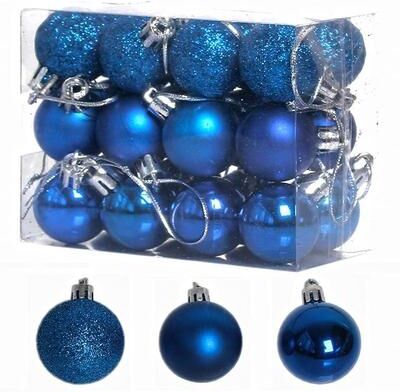 Inspired Deals Christmas Tree Ornaments Glitter Ball Baubles Set Of 24 For Holiday Tree Decorations blue