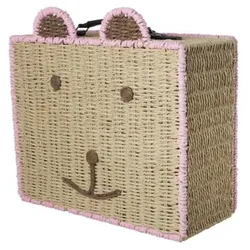 RICE Bast Koffer Bär, 40 x 34 x 18 cm, pink