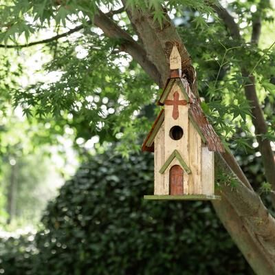"Glitzhome 12""H Rustic Distressed Wood Natural Birdhouse"