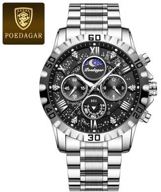 Youfap Market Premium Mens Chronograph Watch Waterproof Sports Stainless Steel Quartz Timepiece silver Black