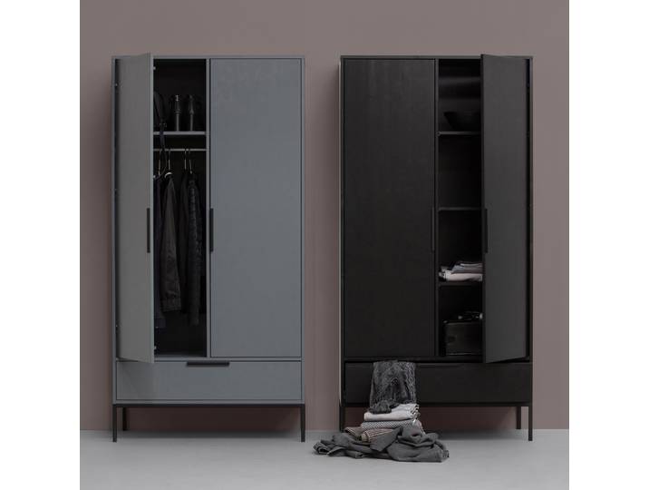 Drehtürenschrank Adam 100 x 200 x 53cm Schwarz/Schwarz