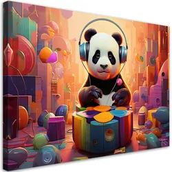 LEINWANDBILD Panda mit Kopfhörern 120x80cm