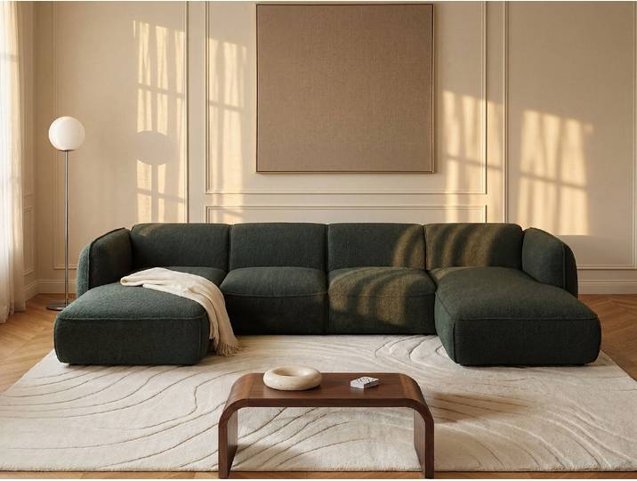 Modulierbares Ecksofa als Wohnlandschaft aus Chenille-Stoff in Grün von Maison Céphy CAMILIO
