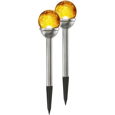 LED Solarleuchte "Solar-Wegleuchte Roma", gelb (amber), B:8cm H:26,5cm L:8cm T:8cm Ø:8cm, PARFORCE TRADITIONAL HUNTING, Leuchten, Dämmerungssensor, 2er-Set, Licht amberfarben, kompakte Bauform