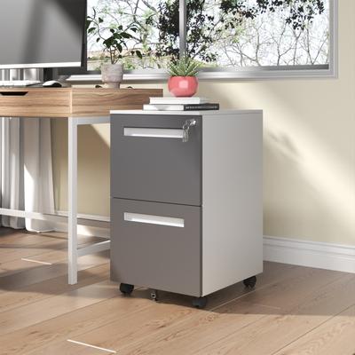 Ostweer Modern Filing Cabinet 2-Drawer Mobile File Cabinet with Lock and 360° Swivel Wheels, for Office and Home Use, White