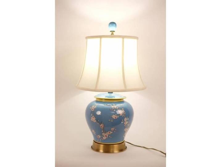 Fine Asianliving Oriental Lampe de table Porcelaine Peinte à la Main Pot de Gingembre Bleu