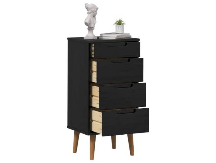 Kommode mit 4 Schubladen, schwarz, 40 x 35 x 82 cm, Massivholz, Kiefer Eingenähte Griffe, UV-lackiertes Finish, vielseitiges Design für Schlafzimmer oder Wohnzimmer