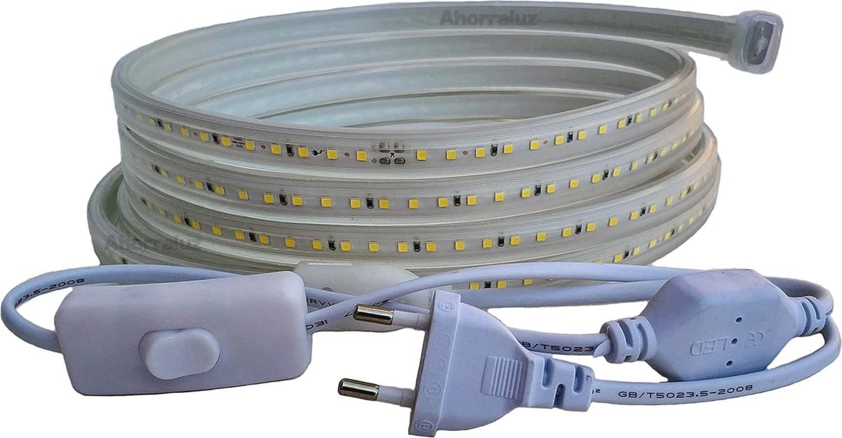 Dimbare LED-strip 220V met schakelaar, IP67 waterdicht, wit, 5m