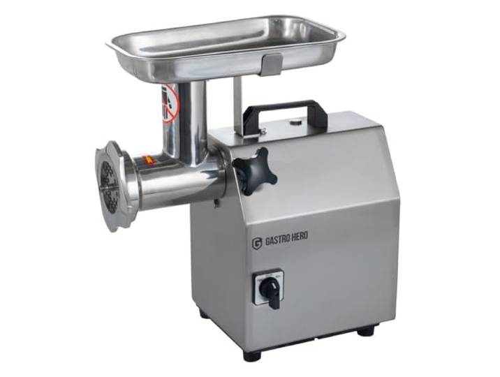 GastroHero Fleischwolf, 220 kg/Stunde, Edelstahl FWE220 2 Lochscheiben Ø 6 mm & Ø 8 mm, multifunktional, Hackfleisch, Pasteten oder Brotaufstriche, einfache Handhabung, 46x23x47 cm