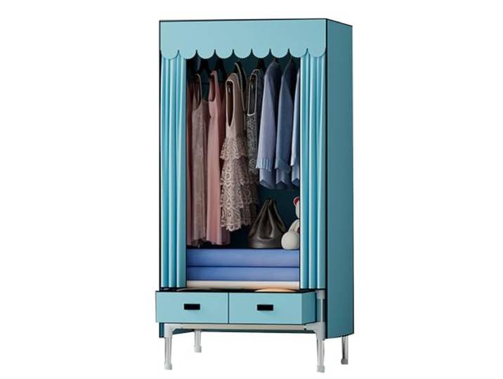 LigedamaiEU Tragbarer Schrank, Kleiderständer mit Abdeckung, Kleiderschrank, Kleidung Stabiler Stahlrahmen, Stoffbezug(Blue)