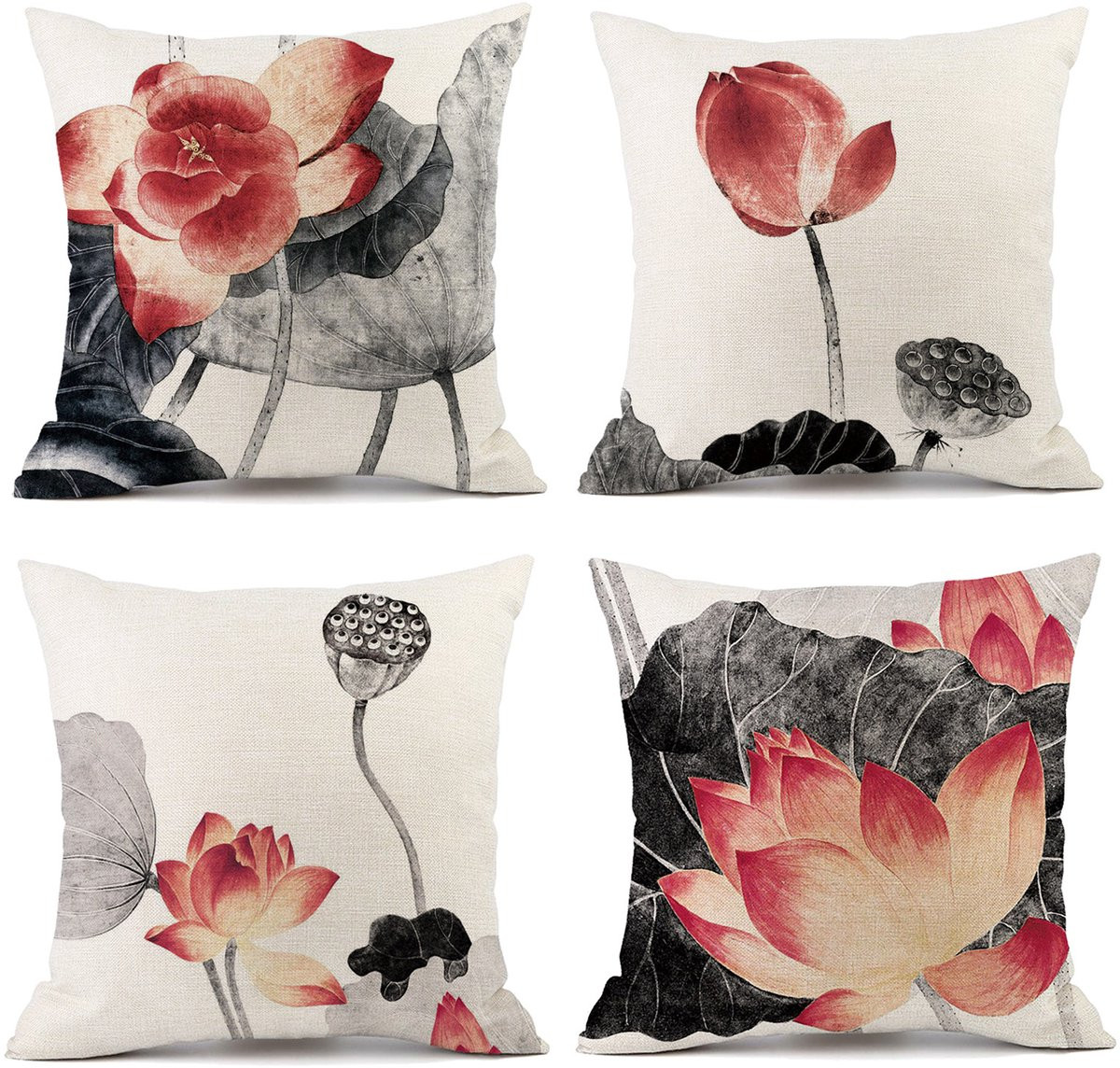 Set van 4 waterdichte sierkussenhoezen voor tuin en buiten, 45 x 45 cm