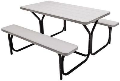 Costway 4.5 FT Outdoor Picnic Table Bench Set with HDPE Tabletop for 4-Person-White