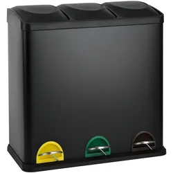 SVITA TC3X20 Treteimer 60 Liter Schwarz 20L dreifach XXL Abfalleimer 3er-Mülleimer Mülltrennung Küchen-Eimer