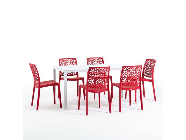 Ensemble de jardin - Thomas - 6 chaises Anna - Fer - Résine - Blanc/Rouge