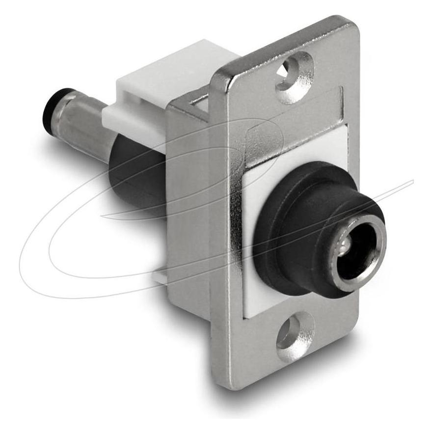 Delock Panel Mount DC 5,5 x 2,5mm Buchse zu DC 5,5 x 2,1mm Stecker silber / weiss / schwarz (90886)
