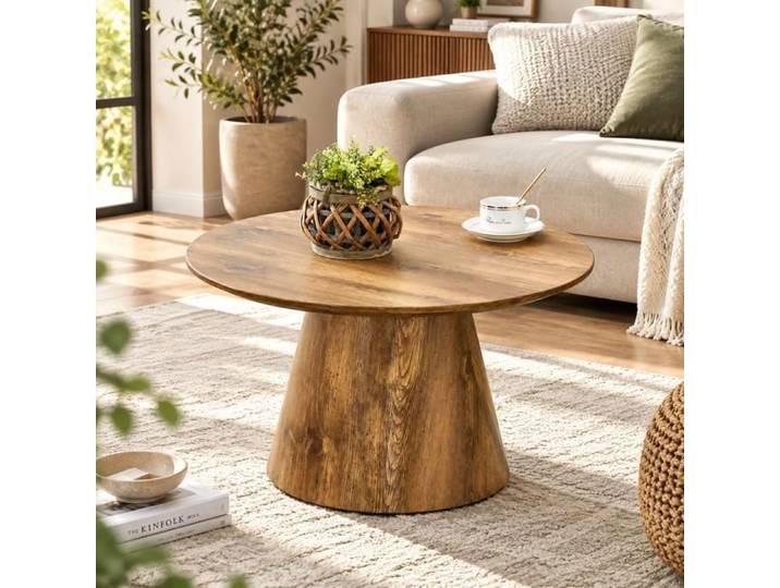 Table basse ronde Ø60 cm effet bois naturel MDF design scandinave moderne table d'appoint salon compacte