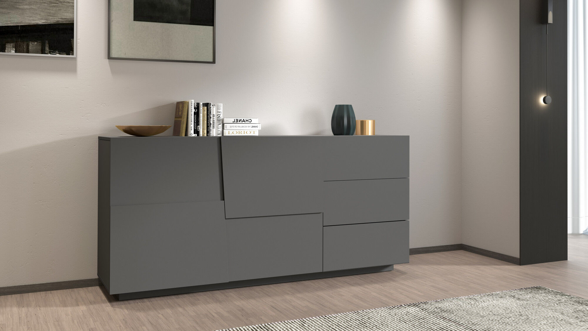 Sideboard HOME AFFAIRE "Pongo", schwarz (anthrazit matt), B:180cm H:86cm T:44,2cm, Holzwerkstoff, Sideboards, Sideboard