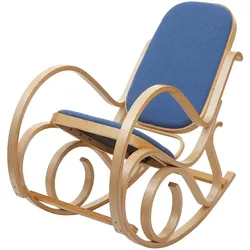 Décoshop26 - Schaukelstuhl aus hellem Holz mit blauem Stoffsitz M10_005506