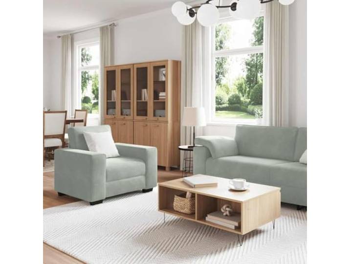 KTHLBRH 3-teiliges Sofa-Set aus hellgrauem Samt Gestell aus Holz und Metall, gepolsterte Kissen, geeignet für Wohnzimmer und Büro