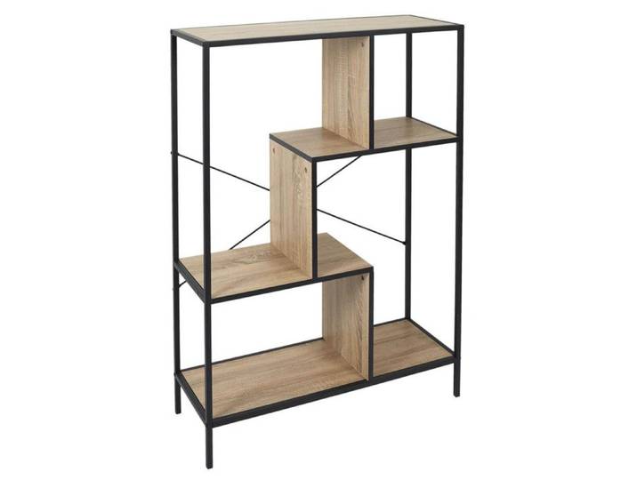 Etagère 4 niveaux aspect bois et métal noir - ENDIO