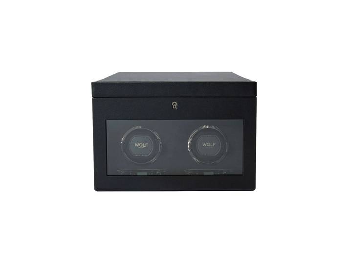 Uhrenbeweger „British Racing Double Watch Winder“ mit Reise-Etui Leder Schwarz WOLF