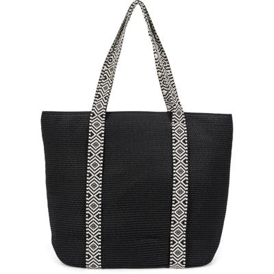 Strandtasche STYLEBREAKER "Papierstroh Strandtasche Azteken Muster", Damen, Gr. B/H/T: 50cm x 37cm x 13cm Einheitsgröße, schwarz, 100% Papierstroh PAS. Futter: 100% Polyester PES., gemustert, Taschen Strandtasche