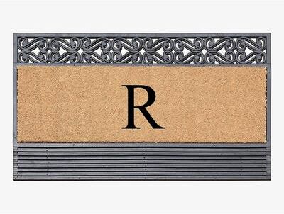 "A1 Home Collections First Impression Rubber and Coir Rosewood 24"" X 36"", Heavy Duty Outdoor Monogrammed Doormat"