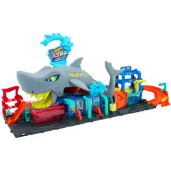 Hot Wheels City Ultimative Hai-Autowaschanlage mit Farbwechsel-Spielzeugauto im Maßstab 1:64
