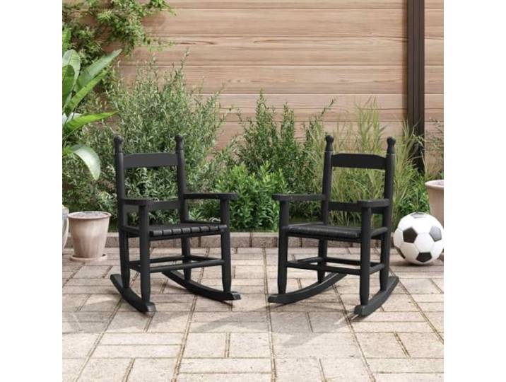 NLQMSU Schaukelstuhl für Kinder, 2 Stück, Schwarz, Holz, Pappel Lattendesign, wasserfest, leicht zu reinigen, für Garten, Terrasse, Balkon