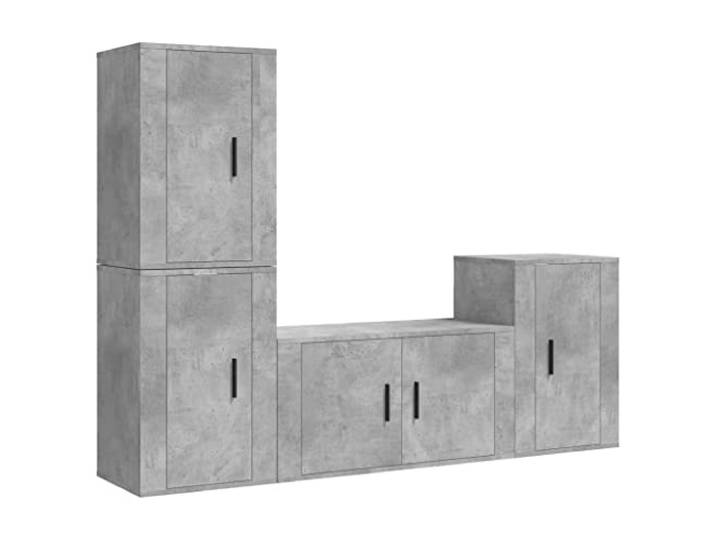 Roanoer 4-TLG. TV-Schrank-Set Betongrau Wandmontage Holzwerkstoff Platzsparende TV-Möbel zur Wandmontage für Wohnzimmer und Schlafzimmer mit viel Stauraum in moderner Beton-Optik.