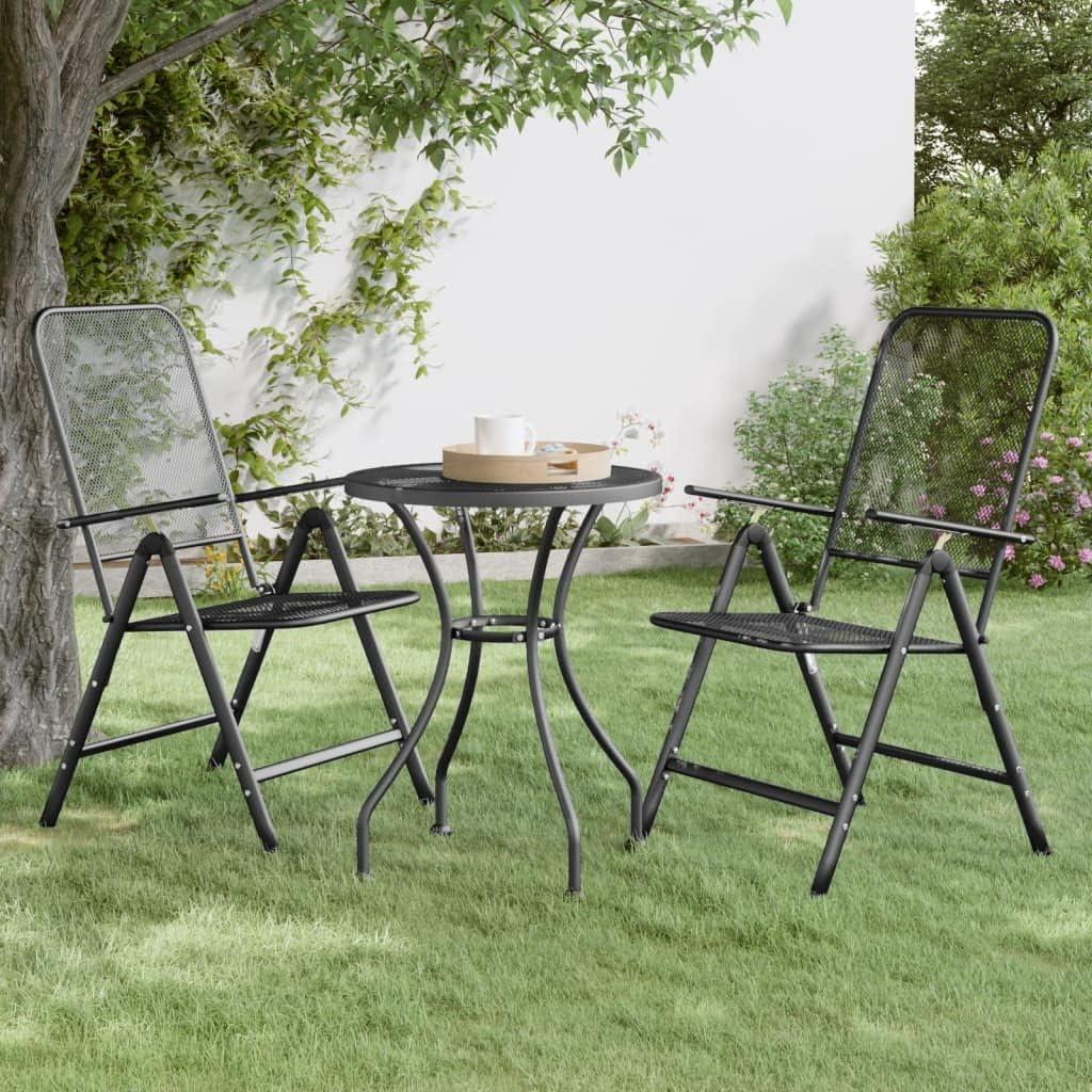 Klappbare Gartenstühle im 2er-Set, anthrazitfarbenes Streckgitter aus Metall, 7-fach verstellbar, platzsparend für Terrasse, Garten und Esszimmer