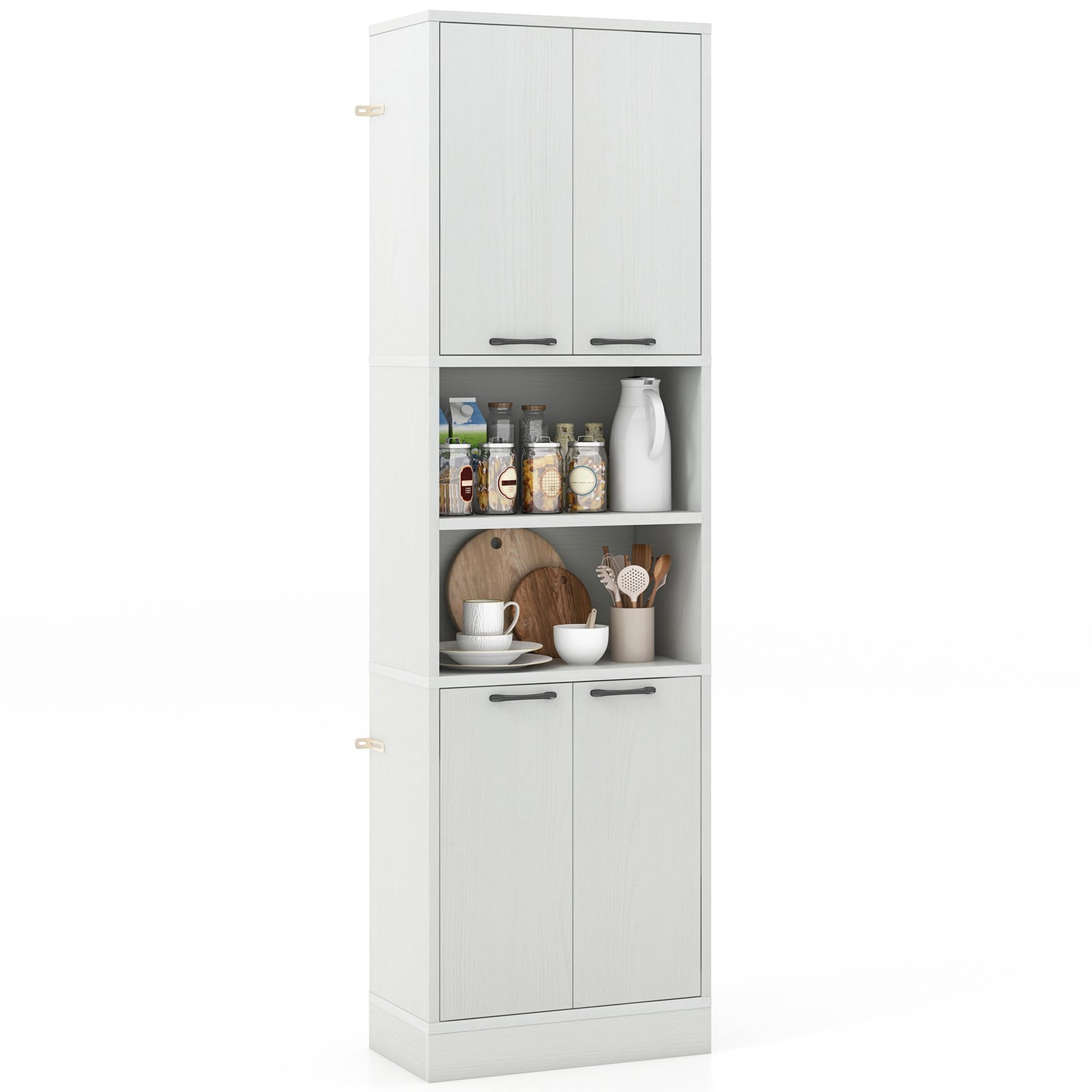 Costway Multifunctionele Hoge Opbergkast met Deuren en Legplanken, Wit Eiken, Hoogte: 190 cm