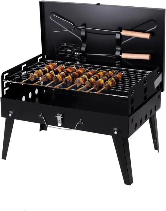 WAN Draagbare Houtskoolgrill voor op tafel en in de tuin, Zwart