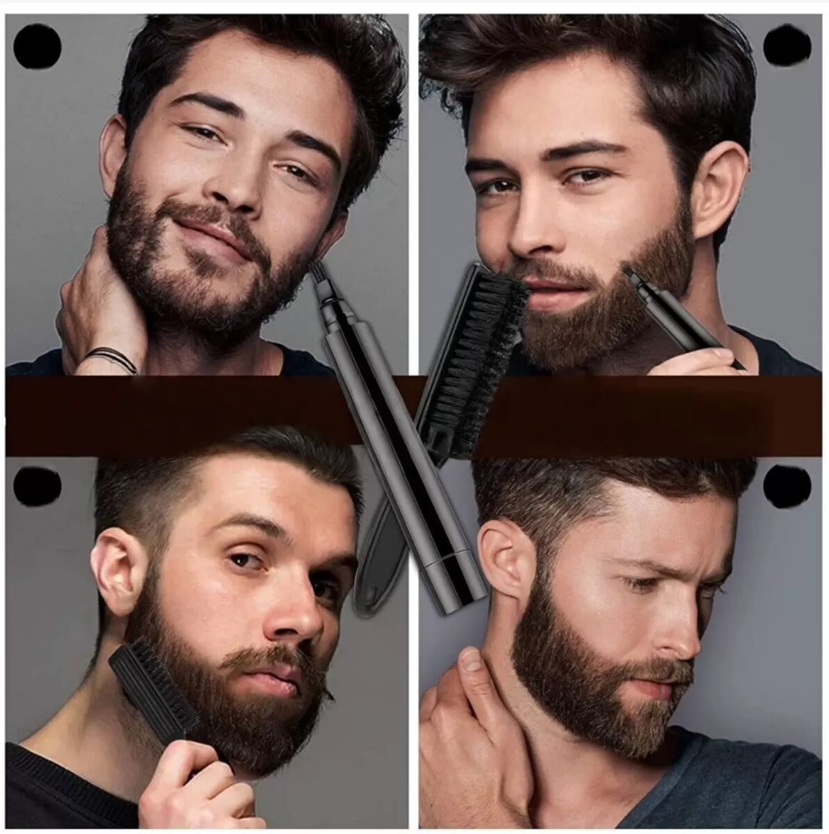 INF Stylo Remplisseur Barbe et Moustache 4-en-1 Double-Embout avec Brosse, Plastique, Multi-Color Le noir