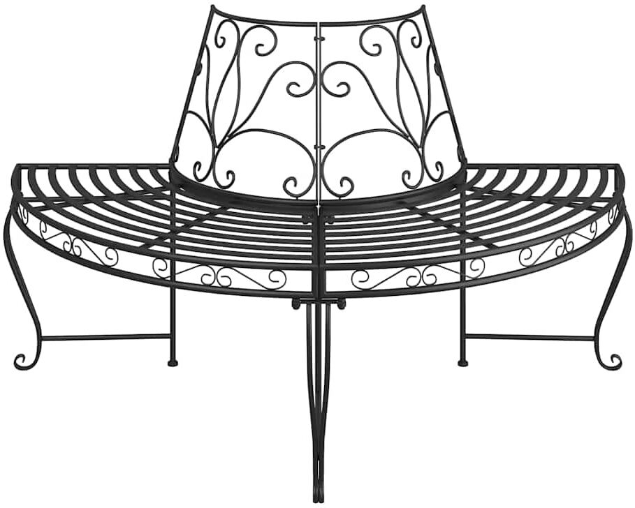 vidaXL Banc demi-circulaire tour d'arbre Ø160 cm Noir Acier